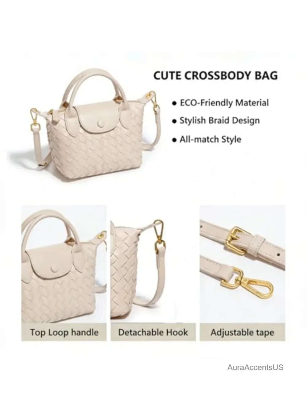 Mini Woven Dumpling Crossbody Bag, Vegan Leather Shoulder Purse, Cute Top